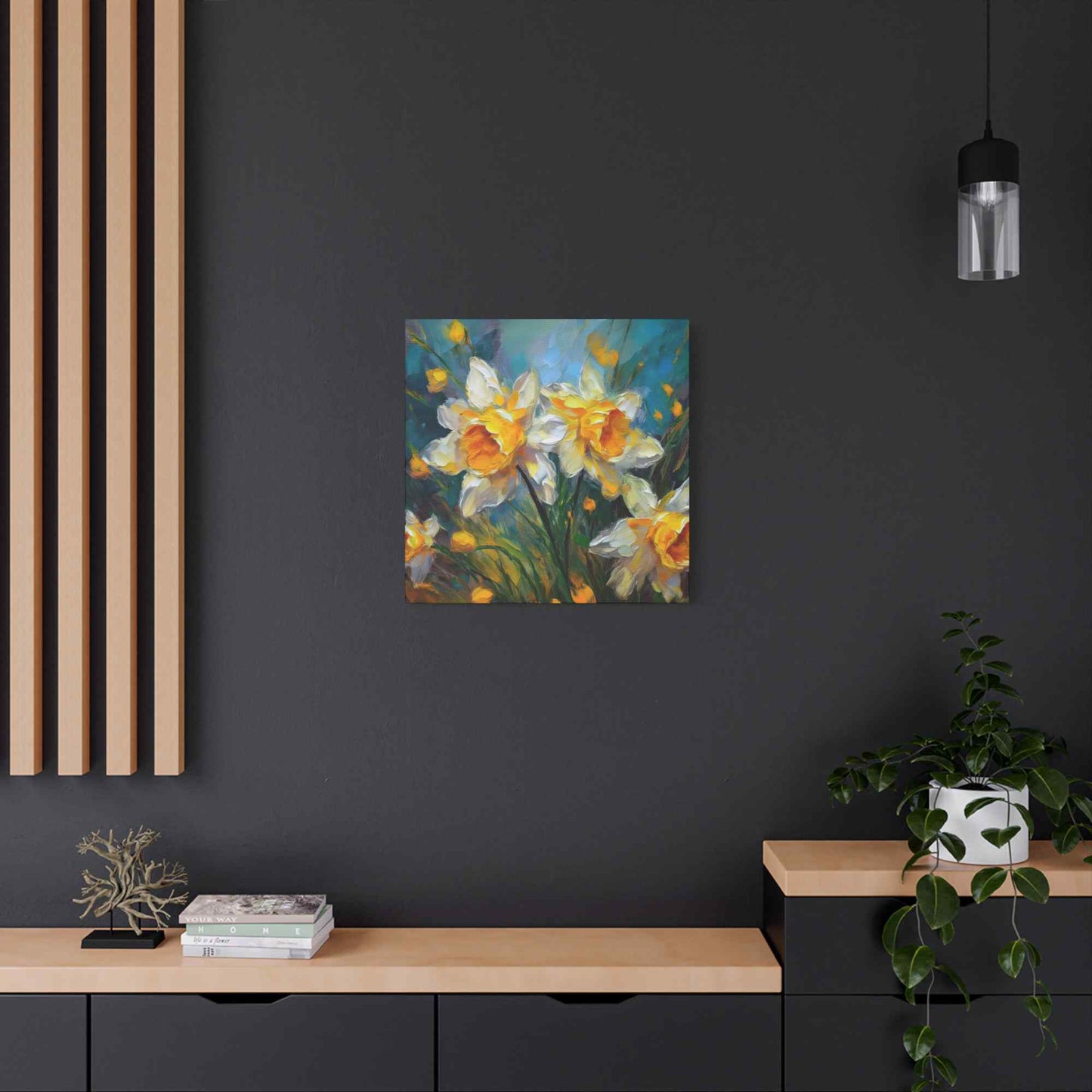 Narcissus Print Canvas, Floral Oil Paint Print 20x20, 24x24, 30x30, 32x32, 36x36 Art Design Pine-Wood Inner Frame MC-175