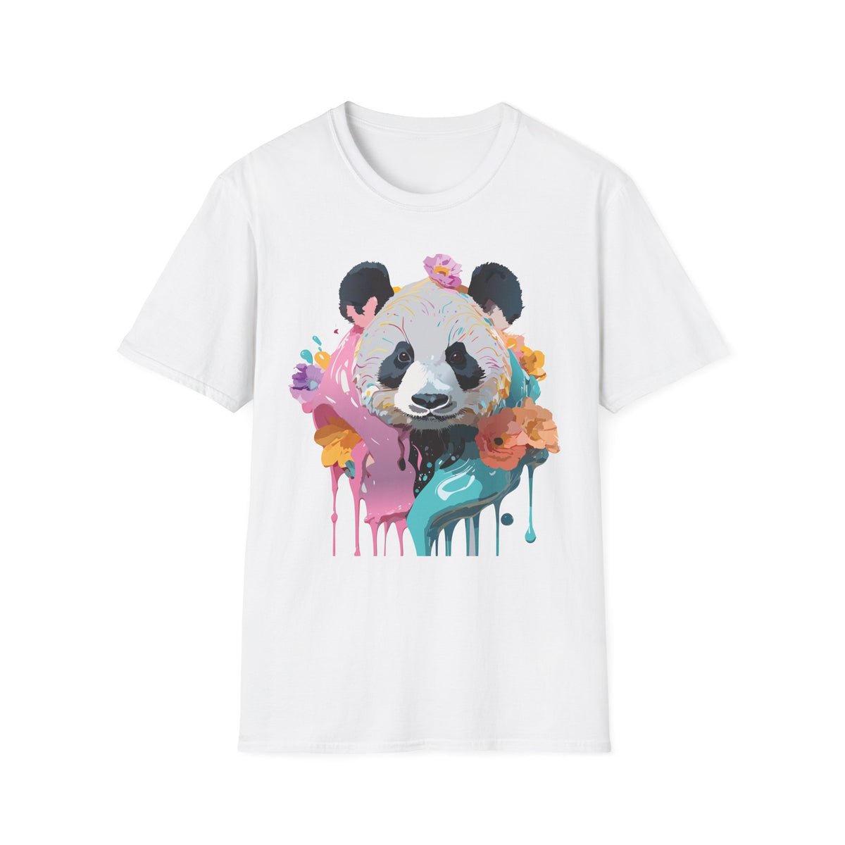 Colorful Floral Panda T-Shirt | Watercolor Drip Animal Art