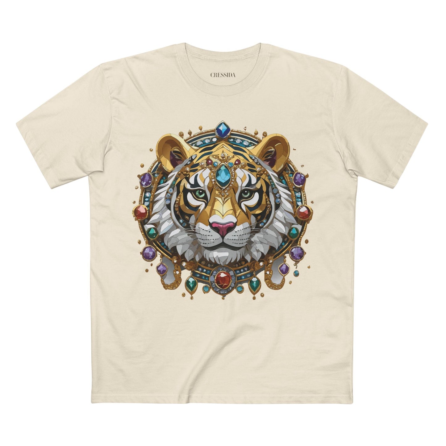 Tiger Graphic Unisex 100 Cotton Tee With Unique Animal Golden Medallion Art Design 52