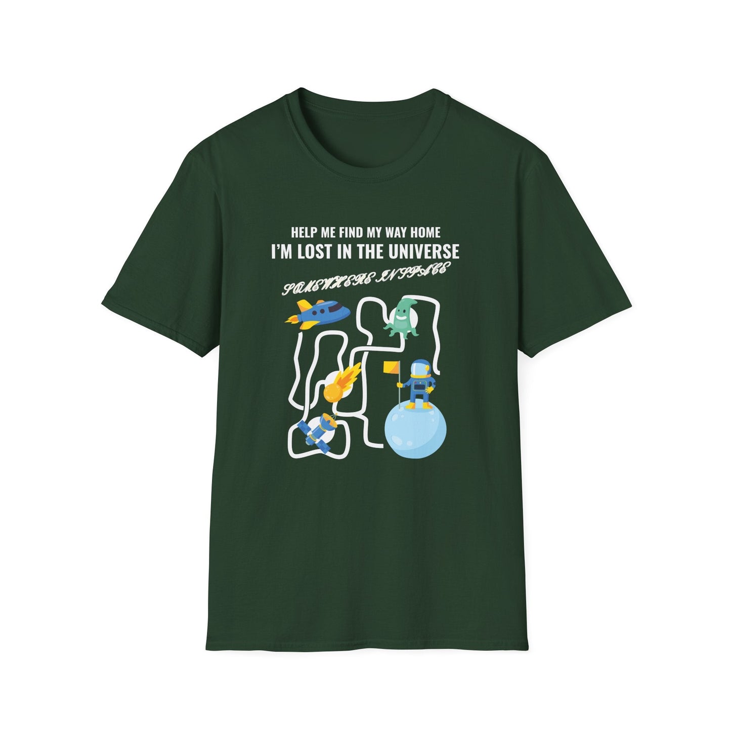 Lost in the Universe TShirt Unisex Cotton Cute Space Maze Graphic Tee