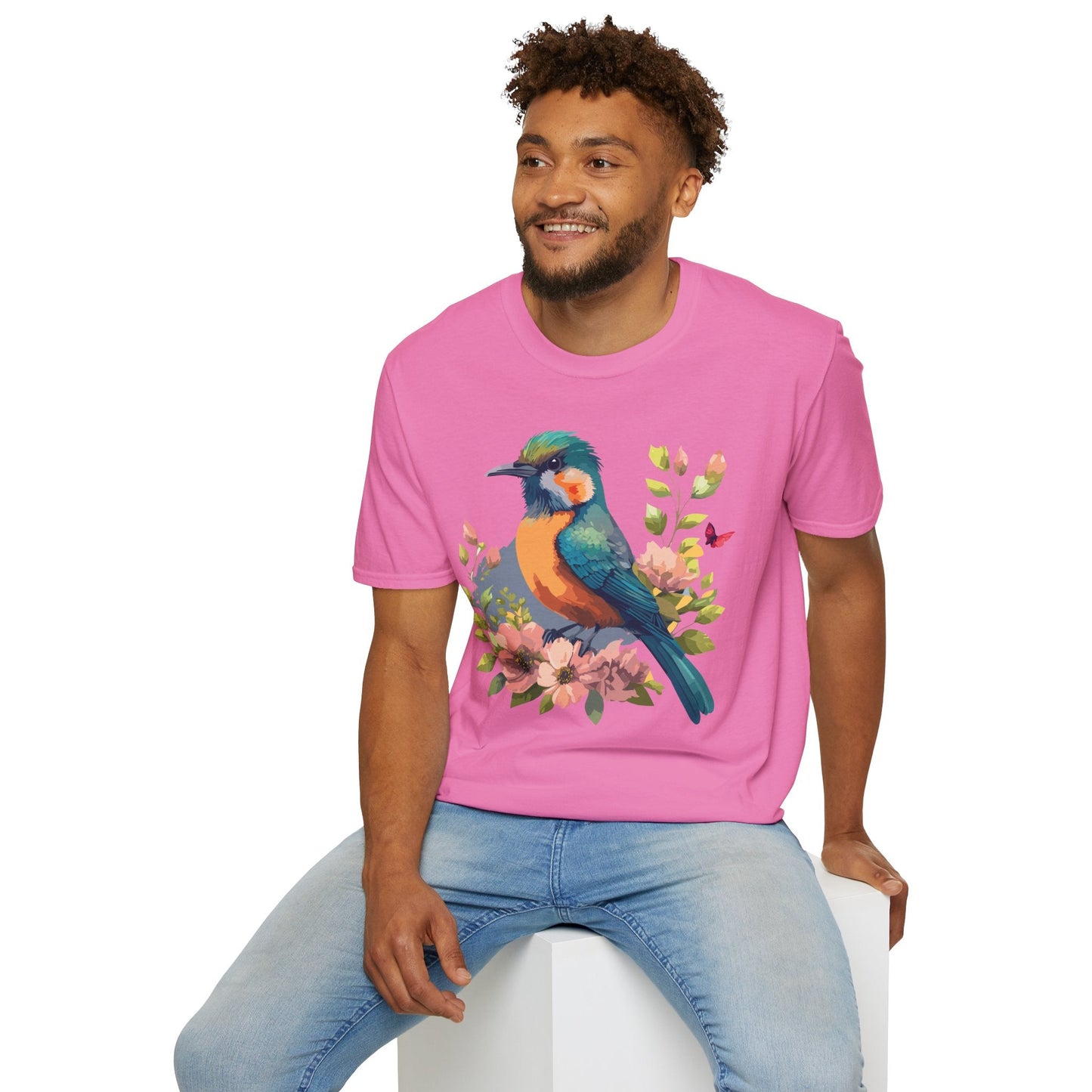 Floral Bird T Shirt Unisex Softstyle Tee 100 Percent Ring Spun Cotton Animal Print