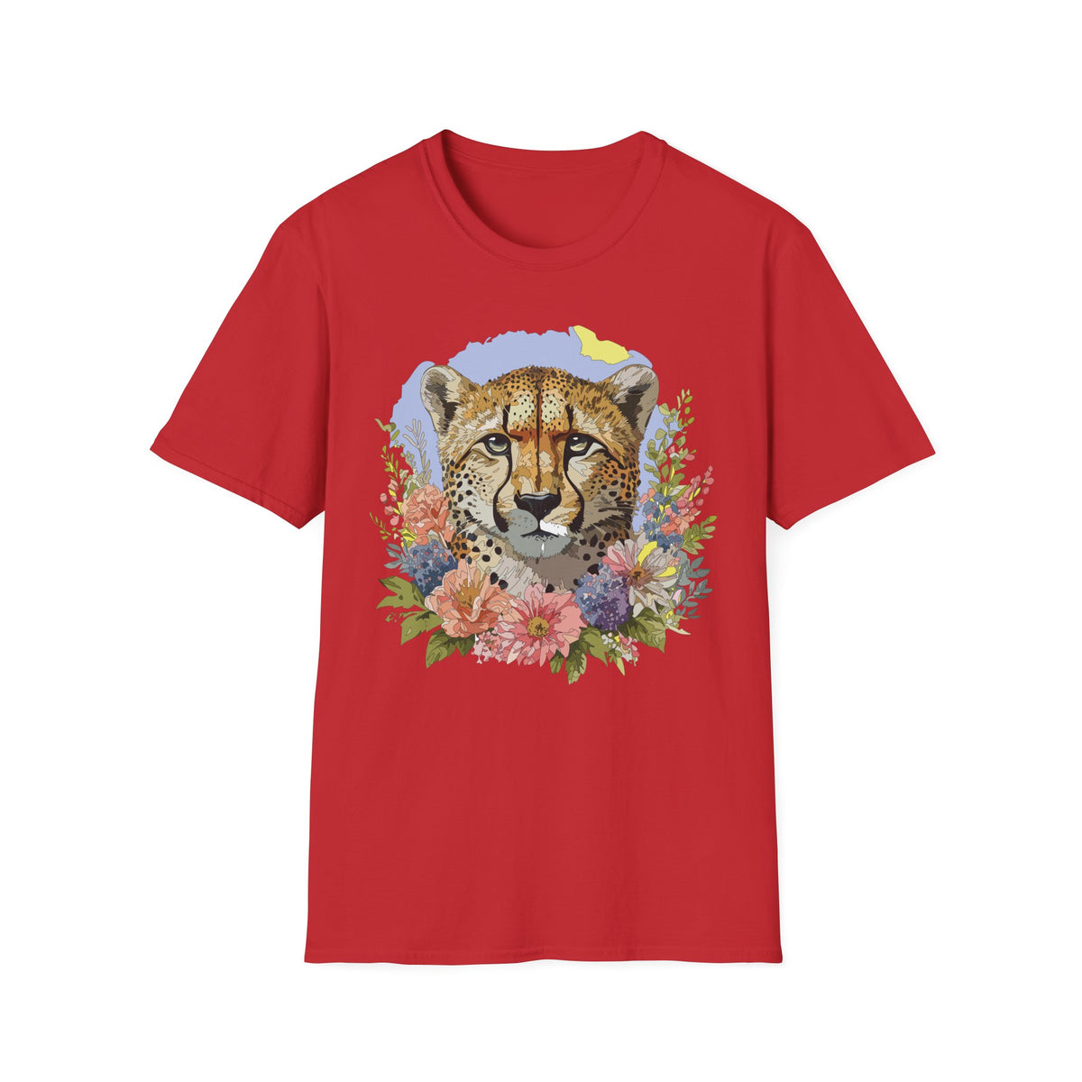 Cheetah Face Floral Illustration T-Shirt | Wildlife Animal Tee