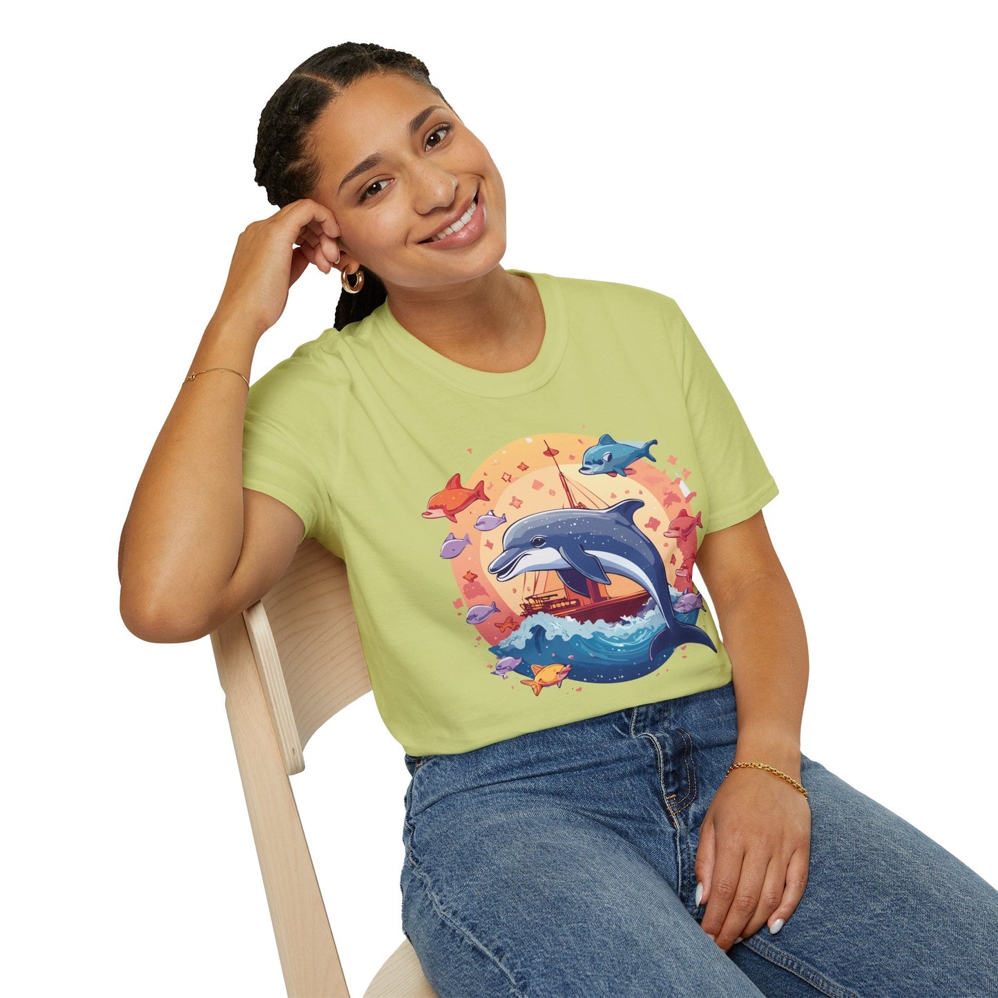 Dolphin Shirt Unisex Softstyle Cotton Tee 100 Percent Ring Spun Lightweight Breathable
