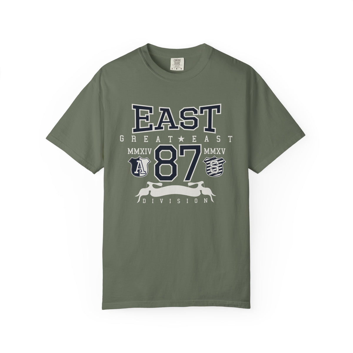87-East-Varsity-College Graphic Unisex Comfort Colors Garment-Dyed Heavyweight 100 Cotton Art Design T-Shirt w17
