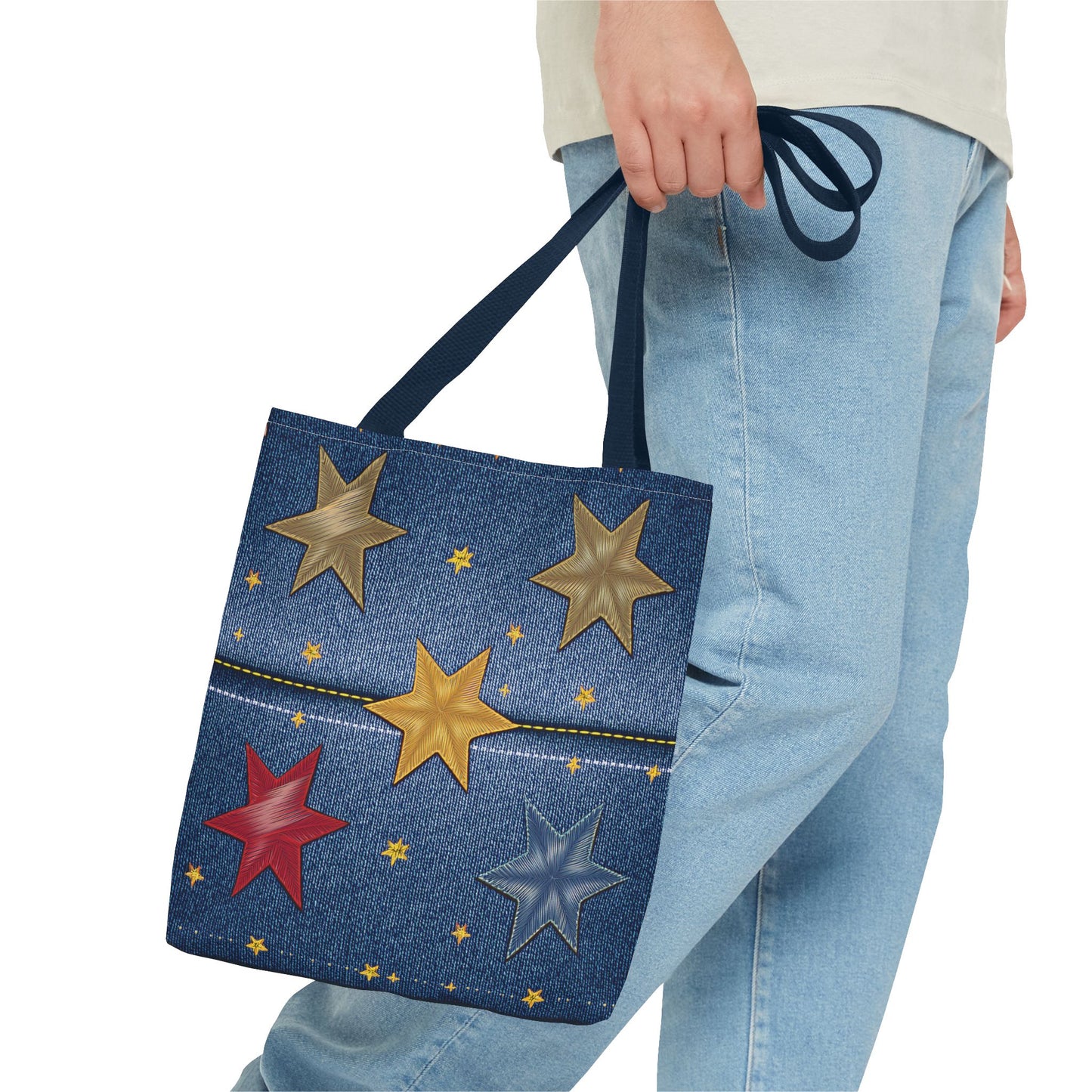 Denim Fabric Imitation Print Unisex Canvas Bag Poly Spun 3 Sizes Tote Bag 181-3