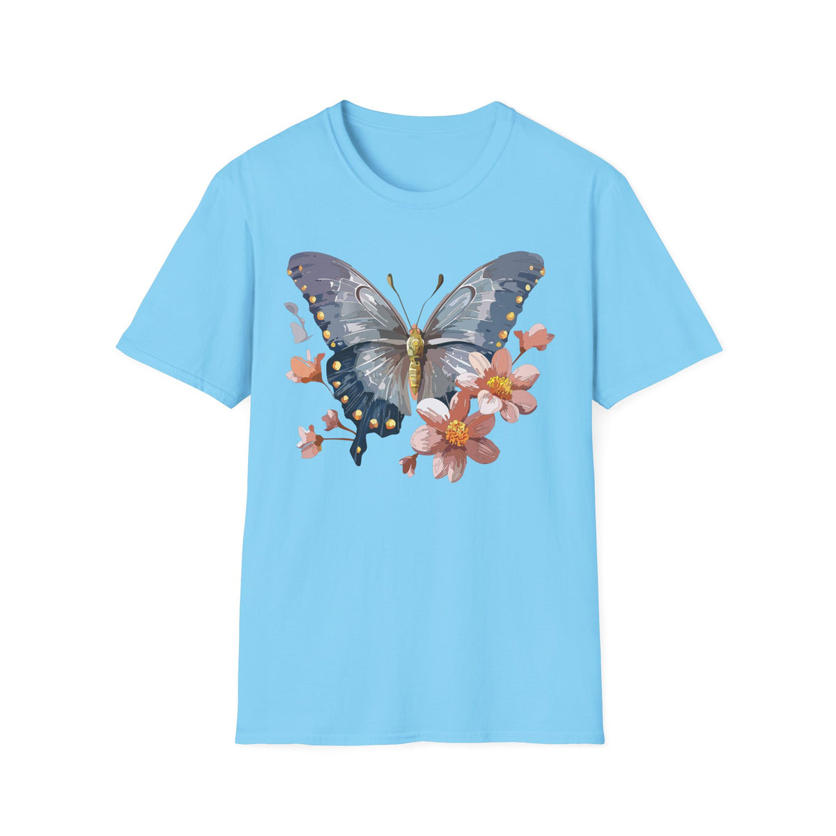 Butterfly and Floral Botanical Graphic Design Unisex 100 Cotton Gildan T-Shirt