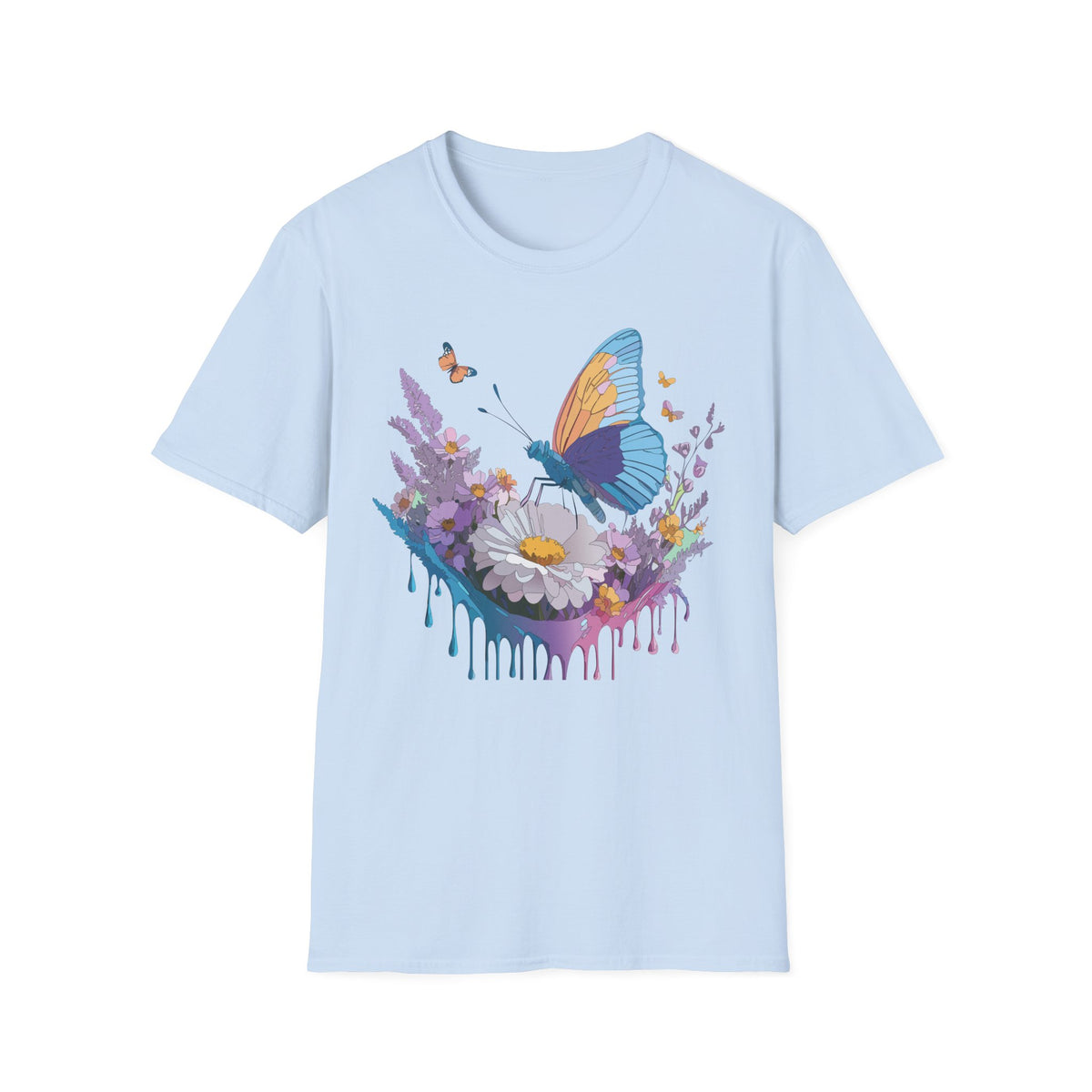 Butterfly and Wildflower Floral Graphic Tee Unisex 100 Cotton Gildan T-Shirt