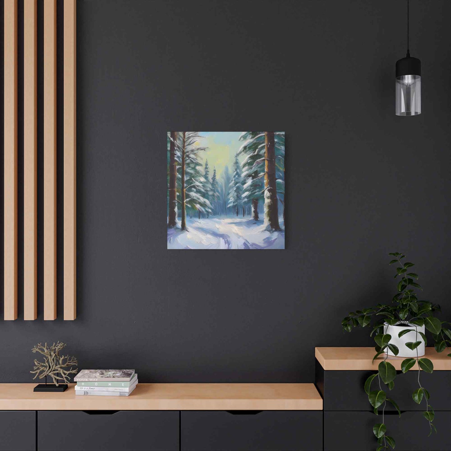 Snow Forest Print Canvas, Oil Paint Print 20x20, 24x24, 30x30, 32x32, 36x36 Art Design Print Pine-Wood Inner Frame MC-77