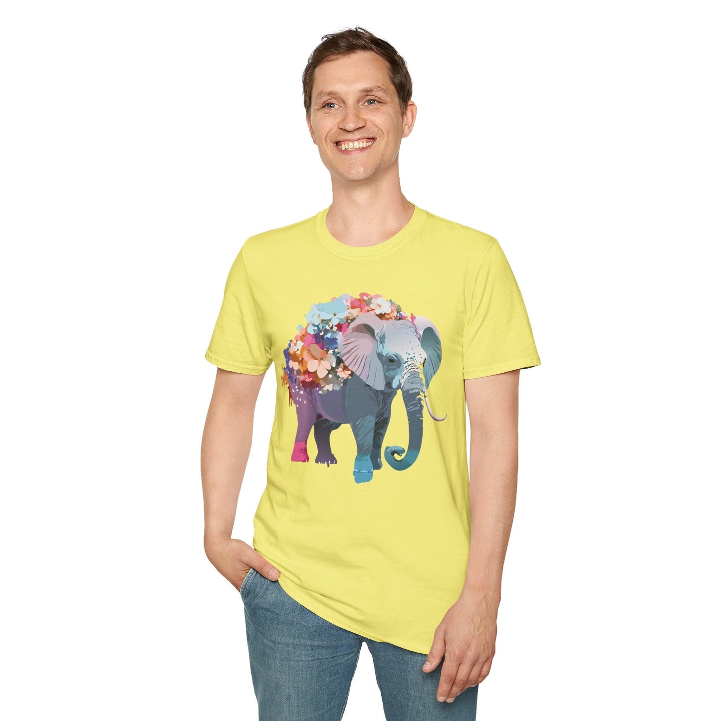 Elephant T Shirt Unisex Softstyle Tee 100 Percent Ring Spun Cotton Animal Design