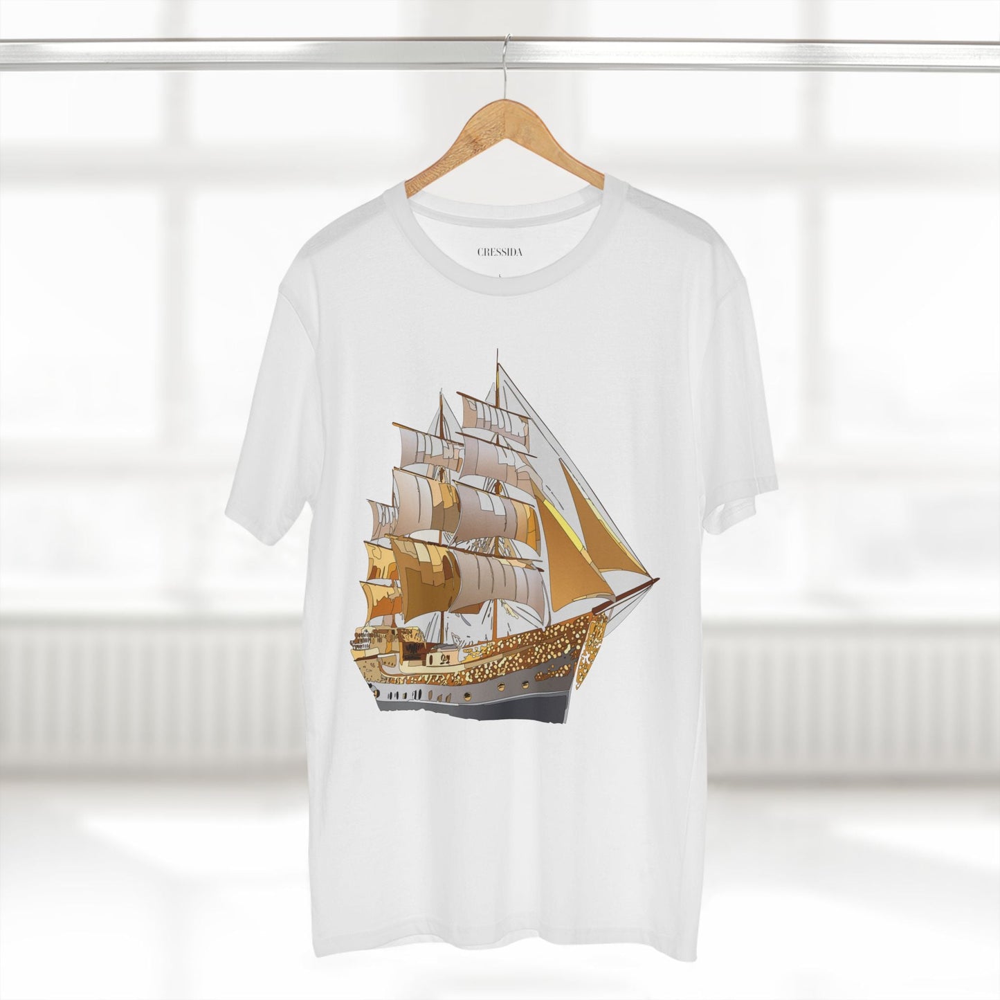 Ship Graphic Unisex 100 Cotton T-Shirt with Gold Frigate Art Design 21