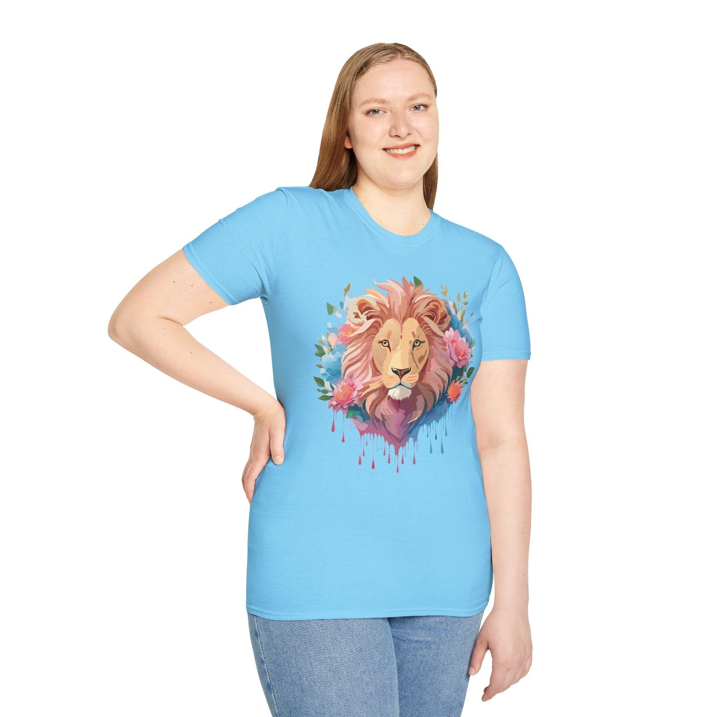 Lion Shirt Unisex Floral Lion Tee 100 Percent Cotton Softstyle Gildan 64000