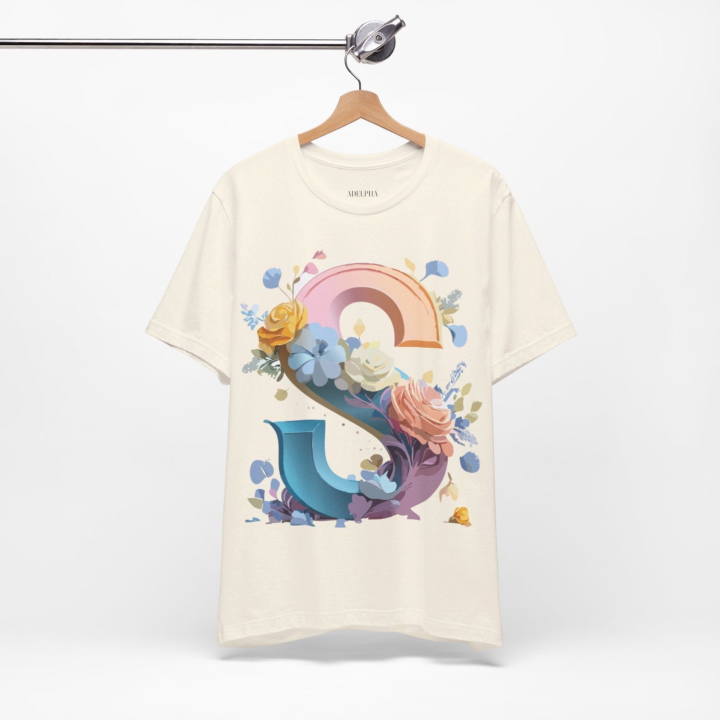 Letter S Graphic Tee Unisex Short Sleeve Shirt Adelpha Vintage Inspired Art Design