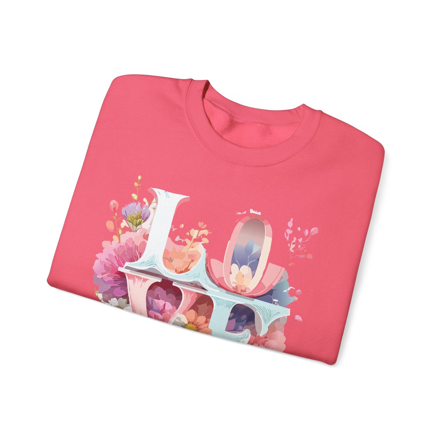 Floral Love Sweatshirt Valentines Day Flower Print Unisex Crewneck Heavy Blend Cotton Polyester