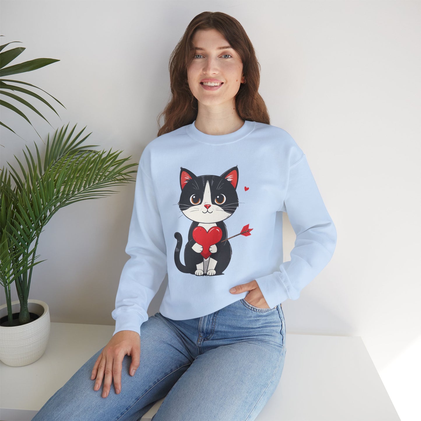 Cat Heart Sweatshirt, Heart Sweatshirt, Cat Sweatshirt, Valentine's Day Sweatshirt, 50/50 Cotton-Poly Animal Sweatshirt 103
