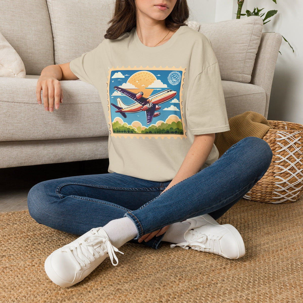 Vintage Airplane Stamp design T-Shirt | Retro Travel Aviation Tee