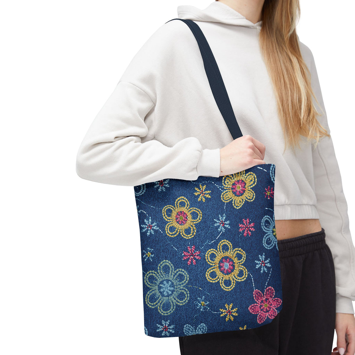 Denim Fabric Imitation Print Unisex Canvas Bag Poly Spun 3 Sizes Tote Bag 156