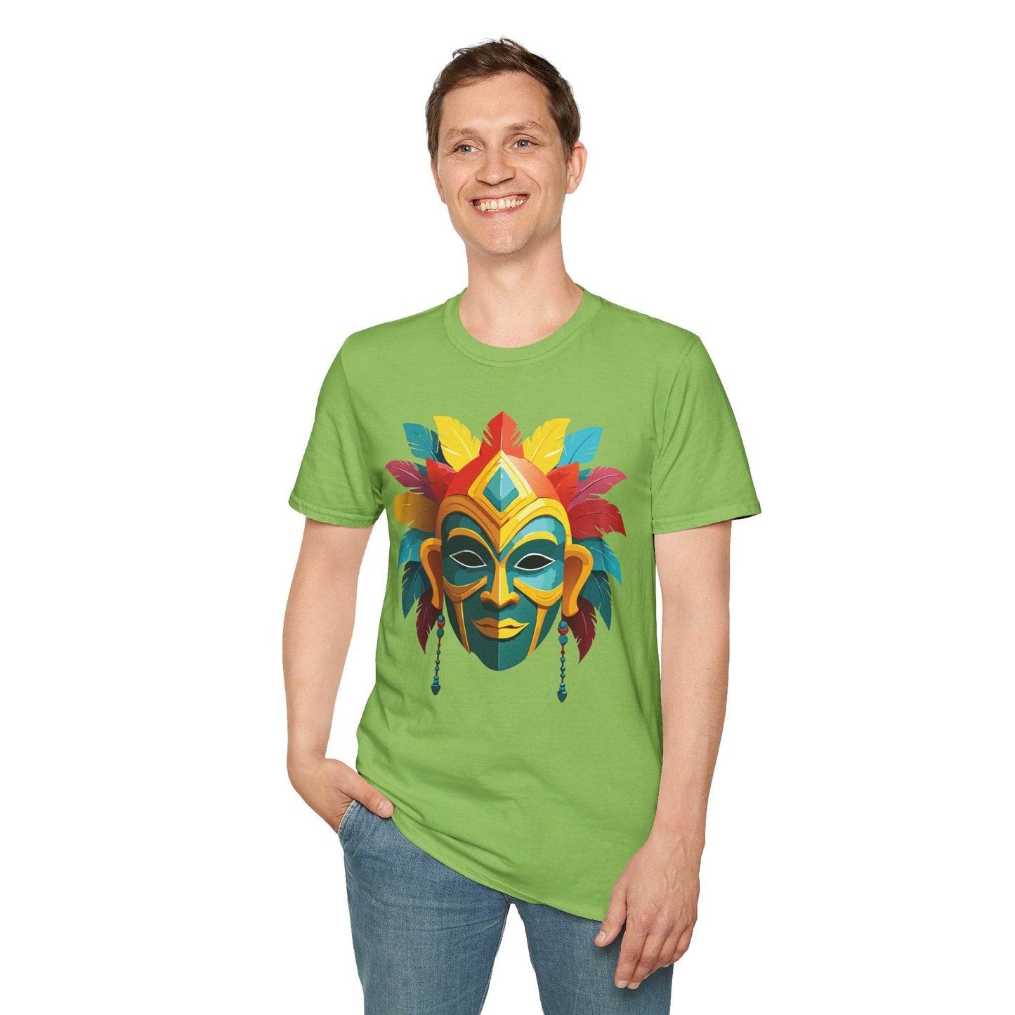 Unisex Mask Tee Shirt Gildan Softstyle 64000 Cotton Masquerade Design For Everyday Wear