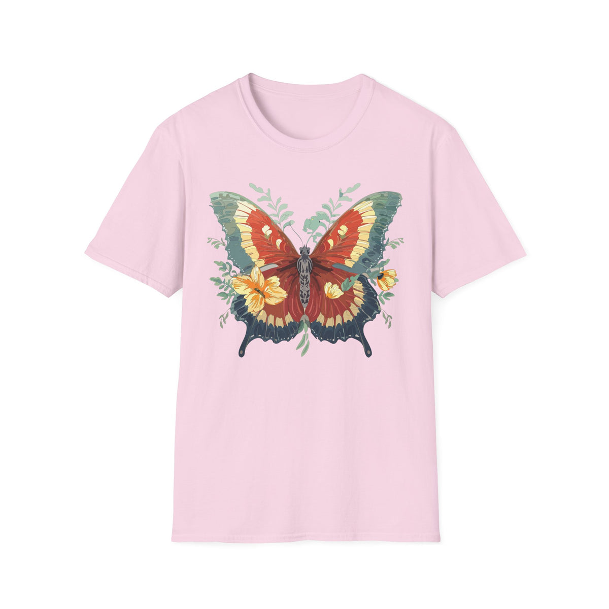 Red and Green Butterfly T-Shirt | Floral Wings Graphic Tee Unisex 100 Cotton Gildan T-Shirt