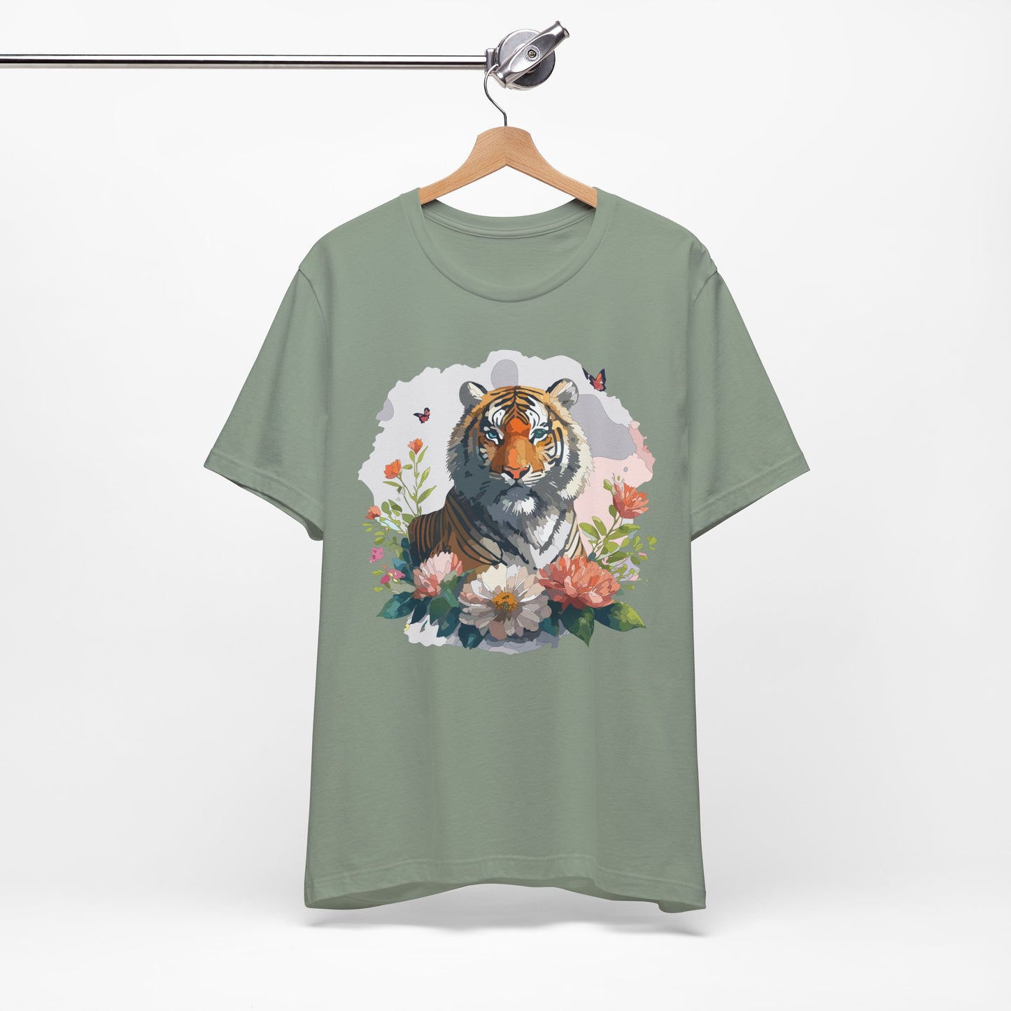 Floral Tiger Graphic Tee, Animal Shirt, Tiger Shirt, Flower Top, T-Shirt with Animal, Art Design