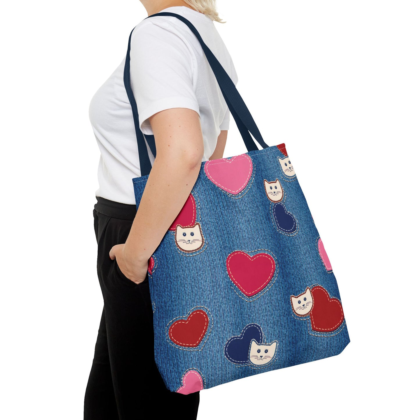 Love Day Graphic Design Denim Fabric Imitation Print Unisex Canvas Bag POLY 3 Sizes Tote Bag 201-17