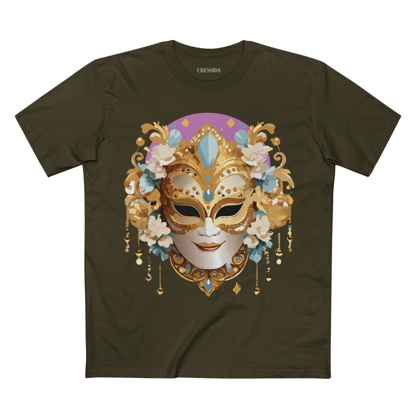 Carnival Mask Graphic T-Shirt Unisex 100 Cotton With Antique Gold Art Design Tee 4