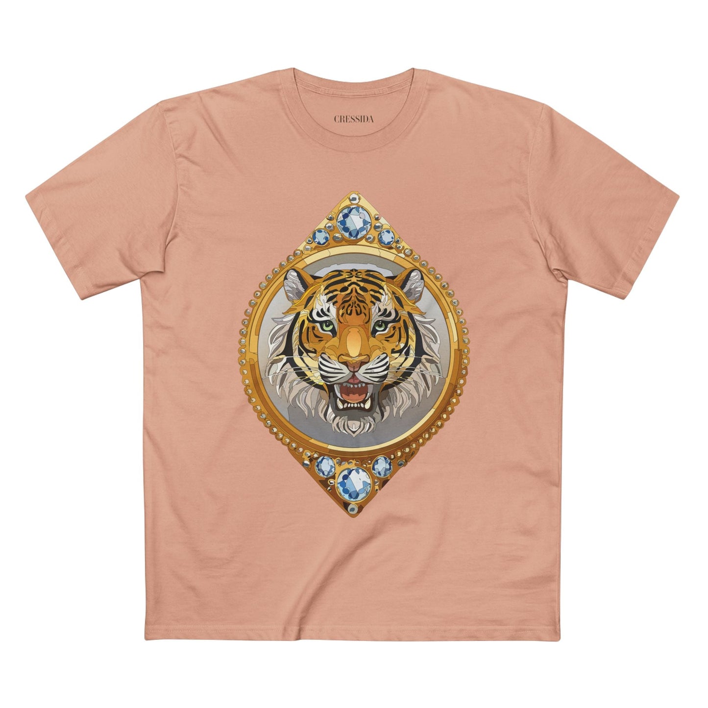 Tiger Graphic Unisex 100 Cotton Tee With Unique Animal Golden Medallion Art Design 1