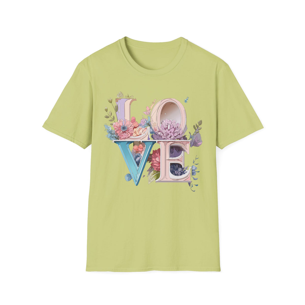Floral LOVE Typography T-Shirt | Botanical Letter Art, Pastel Bloom Design