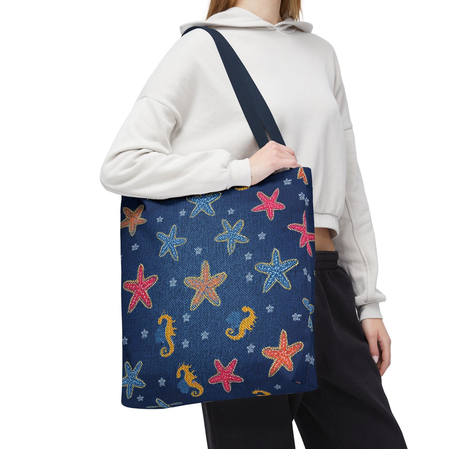 Denim Fabric Imitation Print Unisex Canvas Bag Poly Spun 3 Sizes Tote Bag 182-22