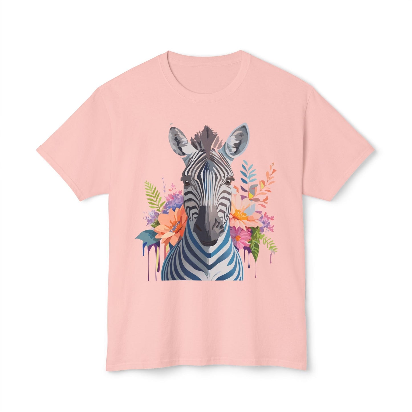 Unisex Zebra Art Print T Shirt HD Cotton Tee Floral Design Made In USA Premium Comfort Breathable