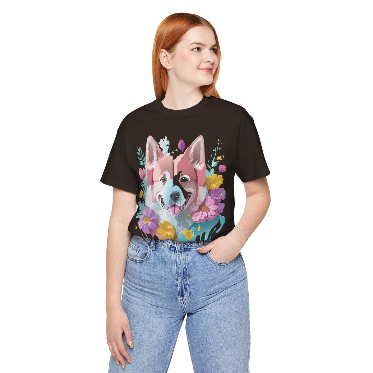 Dog Graphic Unisex Cotton Bella+Canvas Tee with Art Animal Design e121