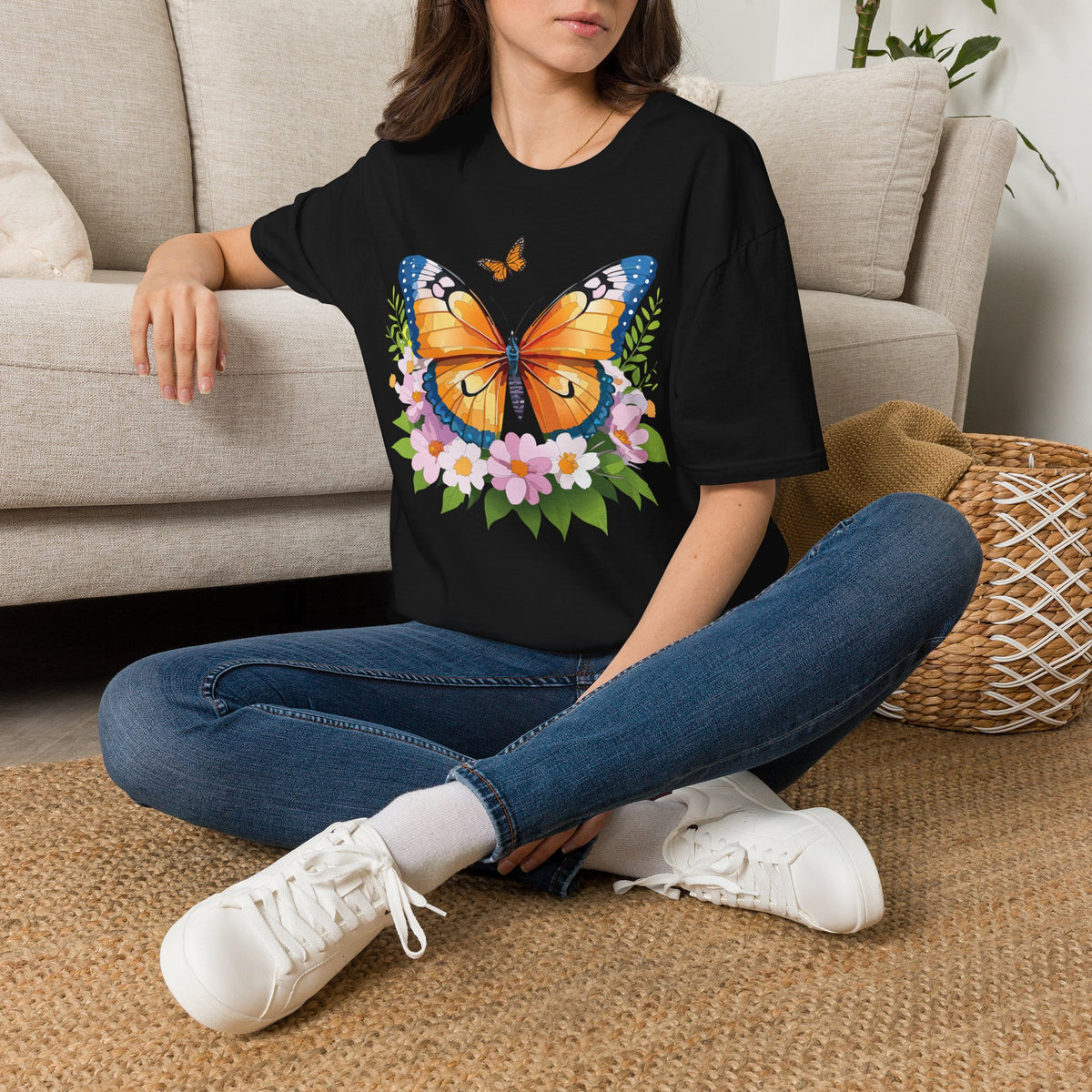 Monarch Butterfly Floral Butterfly Graphic Design Unisex 100 Cotton Gildan T-Shirt