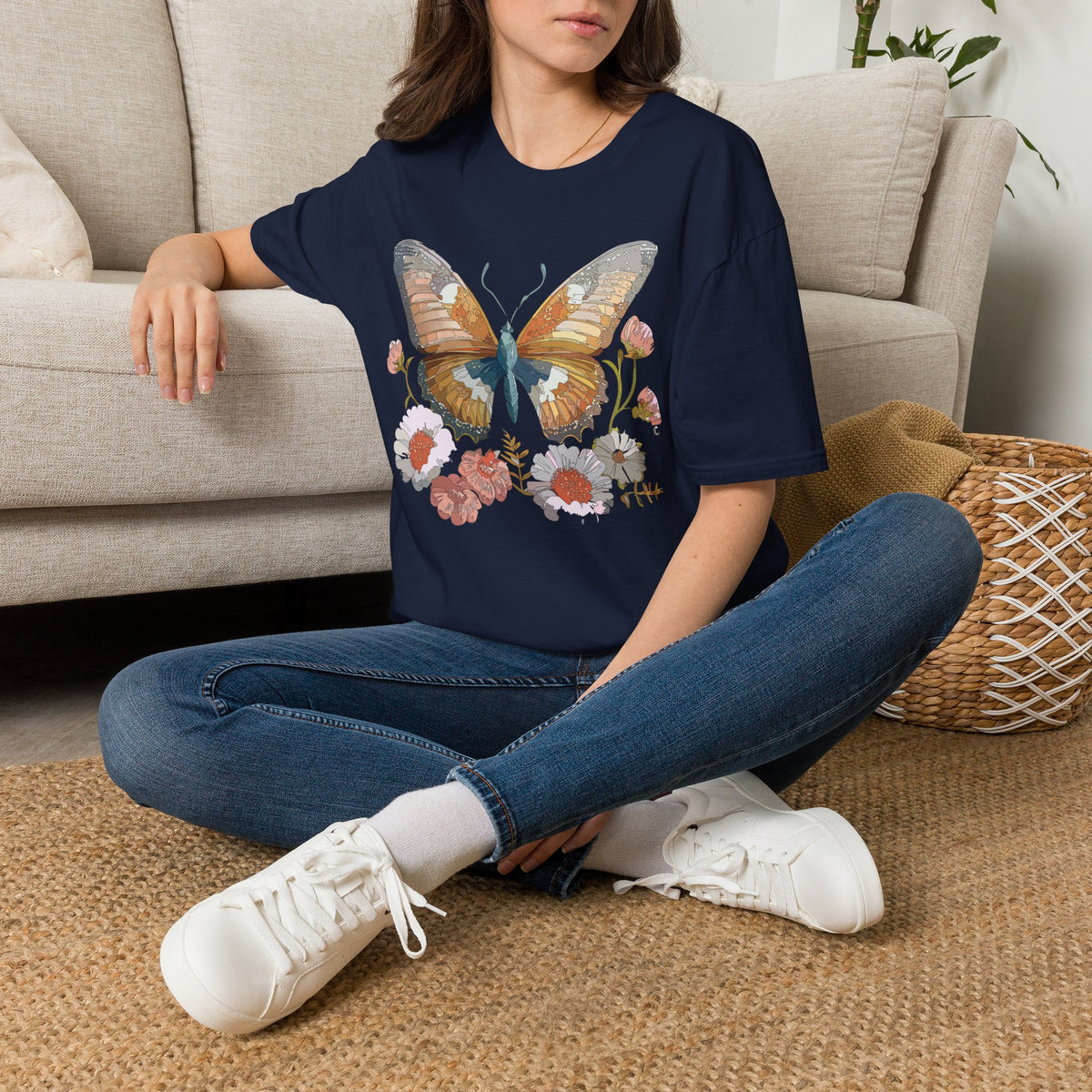 Butterfly Floral Watercolor Wings Graphic Design Unisex 100 Cotton Gildan T-Shirt