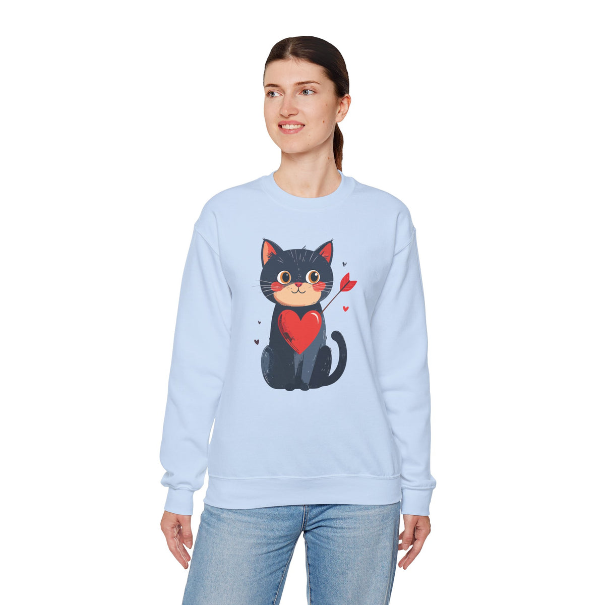 Cat Heart Sweatshirt, Heart Sweatshirt, Cat Sweatshirt, Valentine's Day Sweatshirt, 50/50 Cotton-Poly Animal Sweatshirt 108
