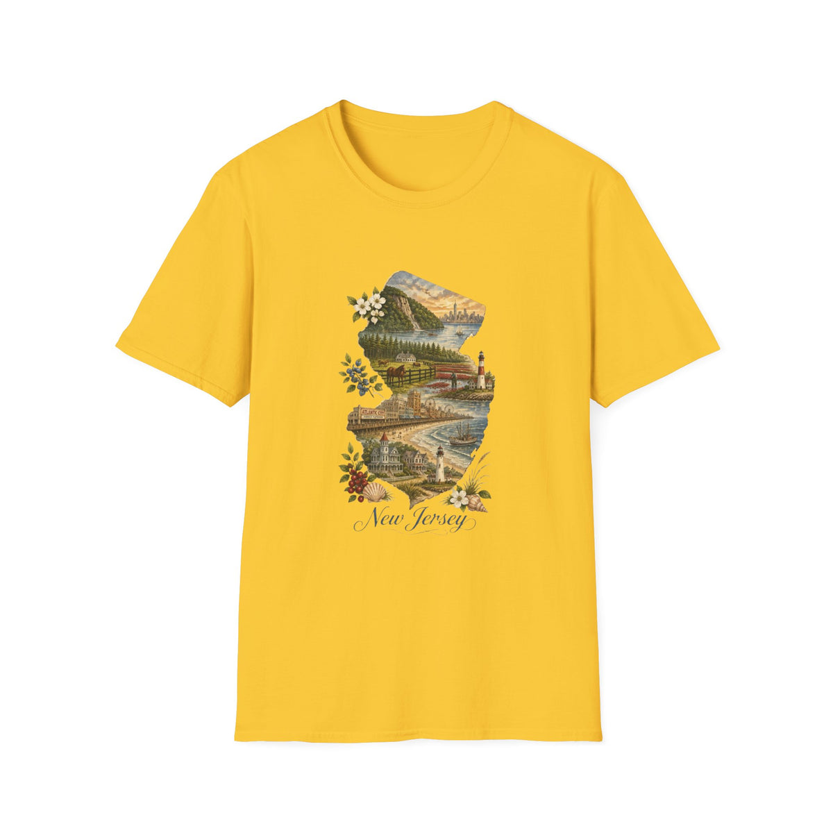 New Jersey Scenic Map T-Shirt — Vintage Travel Tourist Graphic Design Unisex 100 Cotton Gildan T-Shirt