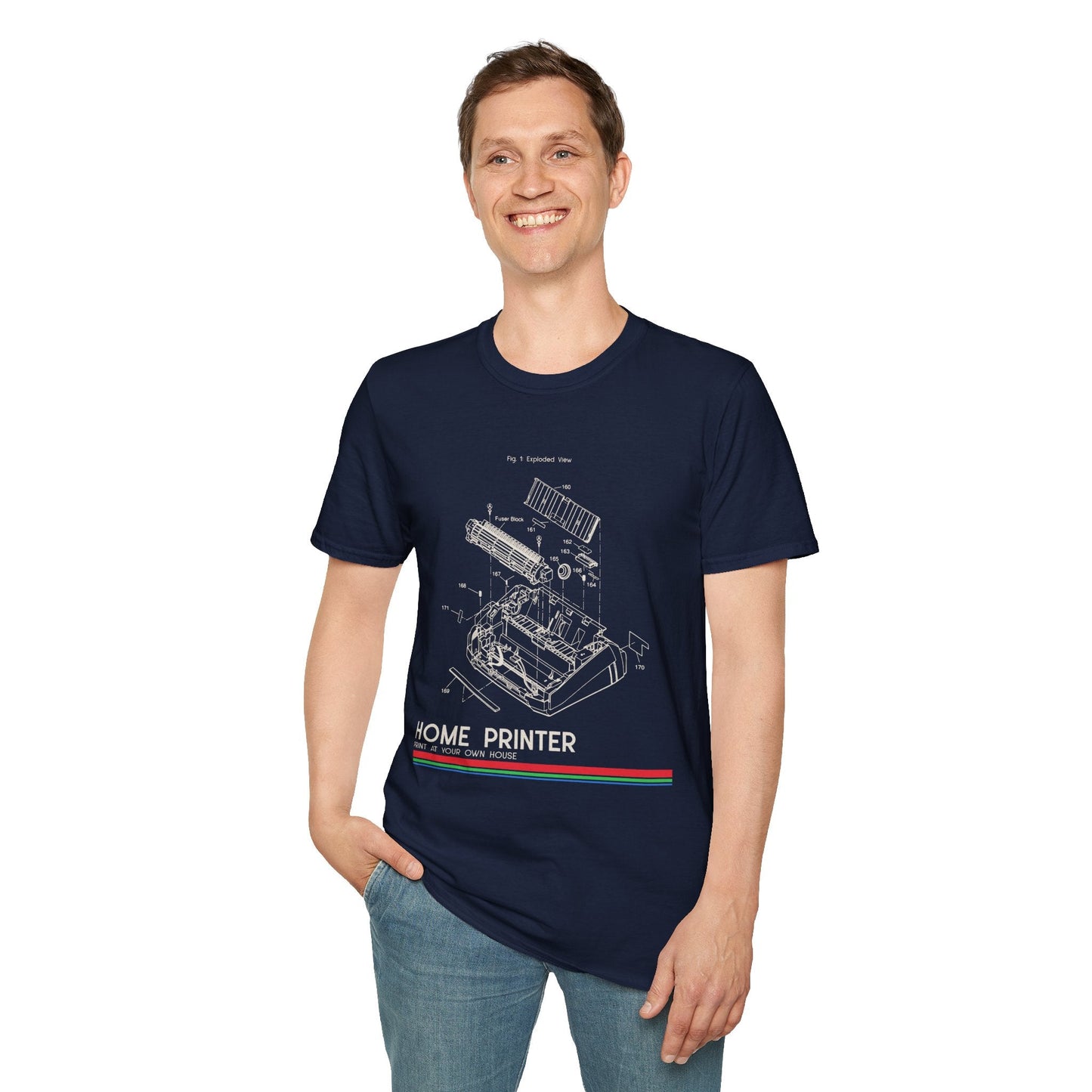 Unisex Cotton T-Shirt Vintage Home Printer Blueprint Tee Home Printer Works 4 Microdots Slogan