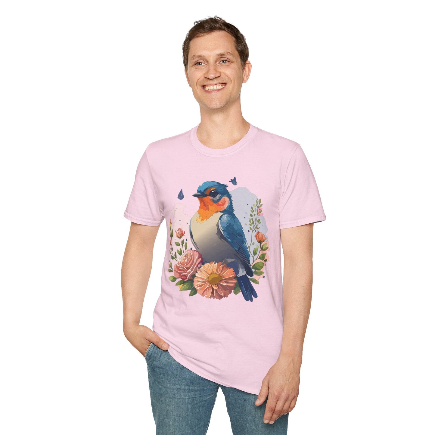 Bird T Shirt Floral Design Unisex Gildan Softstyle 64000 Ring Spun Cotton Tee Breathable Wear