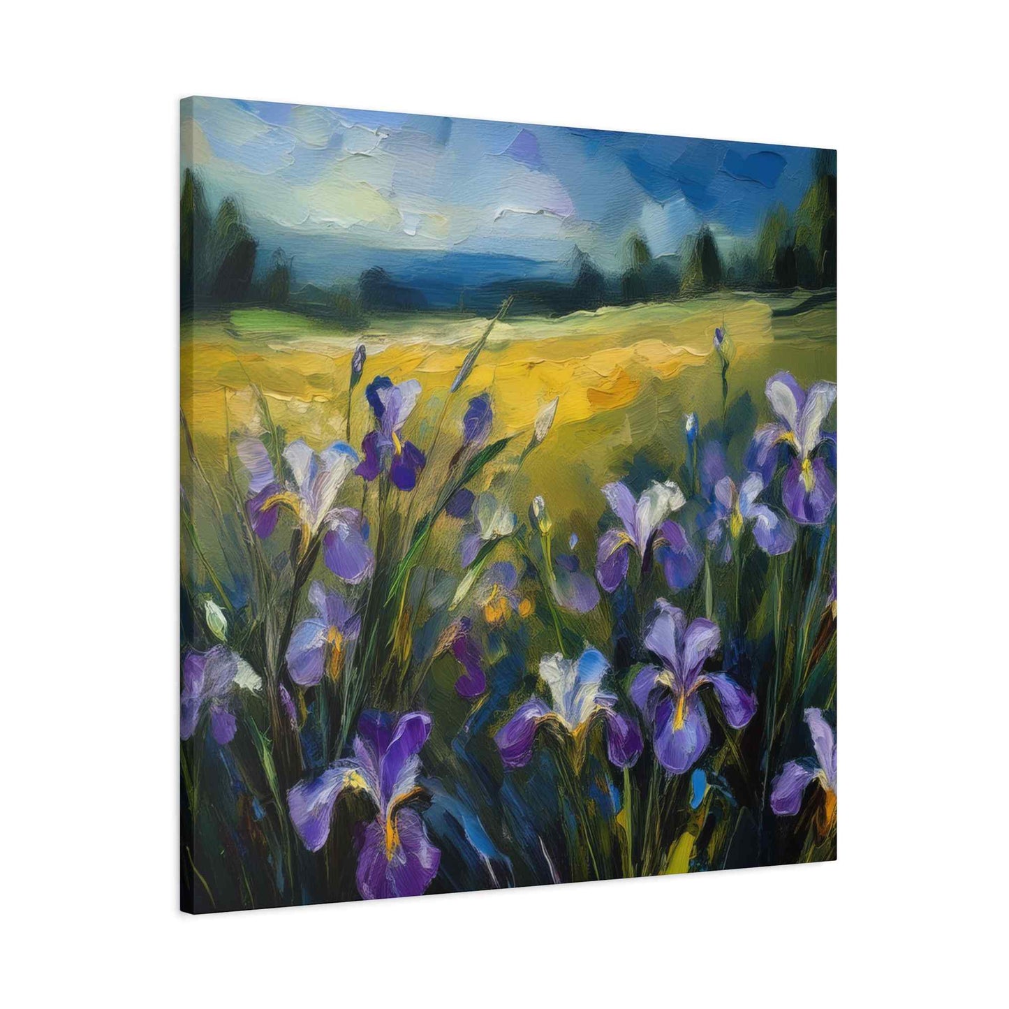 Irises Floral Print Canvas, Floral Oil Paint Print 20x20, 24x24, 30x30, 32x32, 36x36 Art Design Pine-Wood Inner Frame MC-182