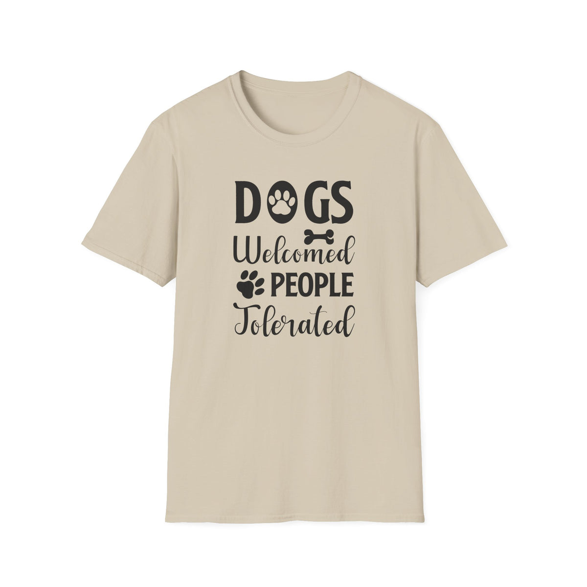 Dog Lover Unisex Cotton T-Shirt - Gildan Softstyle 64000 Dogs Welcomed, People Tolerated Funny Paw Print Tee