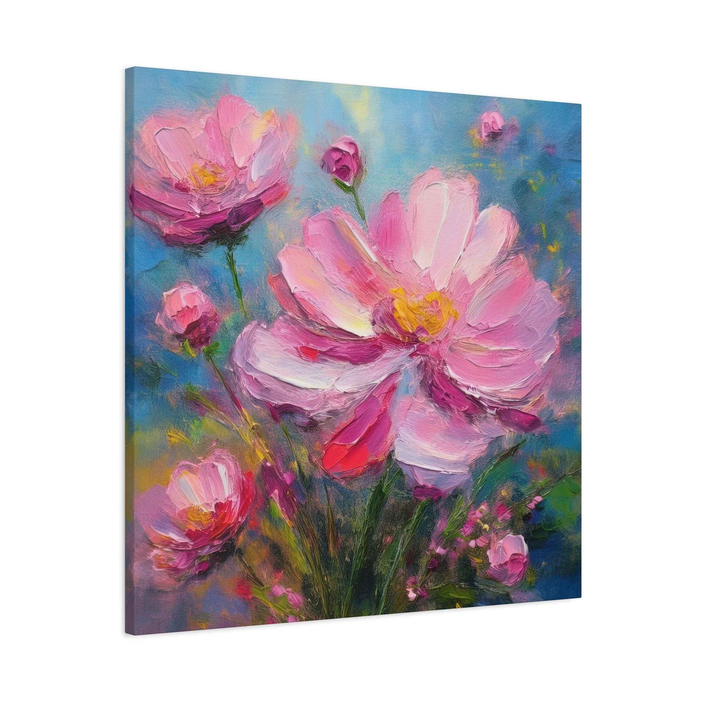Pink Flowers Print Canvas, Pink Flowers Oil Paint Print 20x20, 24x24, 30x30, 32x32, 36x36, Art Design Print Non-Frame MC-11