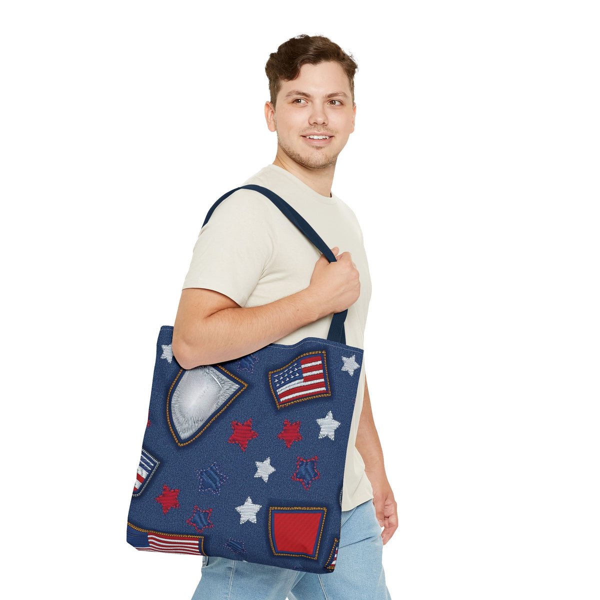 4th of July Graphic Denim Fabric Imitation Print Unisex Canvas Bag Poly Spun 3 Sizes Tote Bag 200-8
