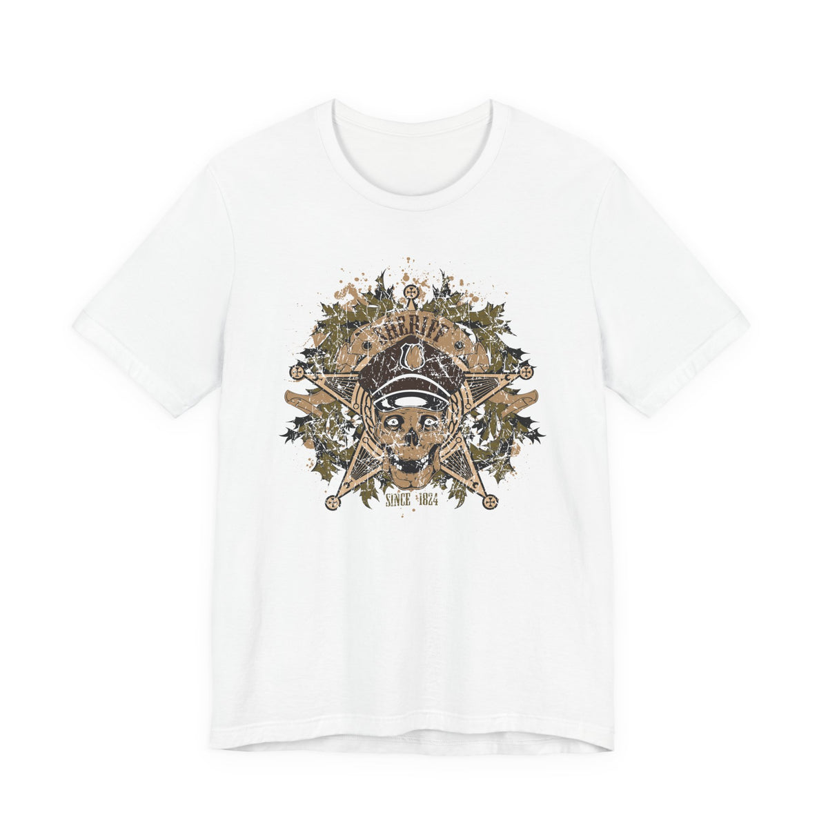 Skull and Crossbones Floral Emblem T-Shirt Nautical Pirate Unisex Cotton Tee Art-45