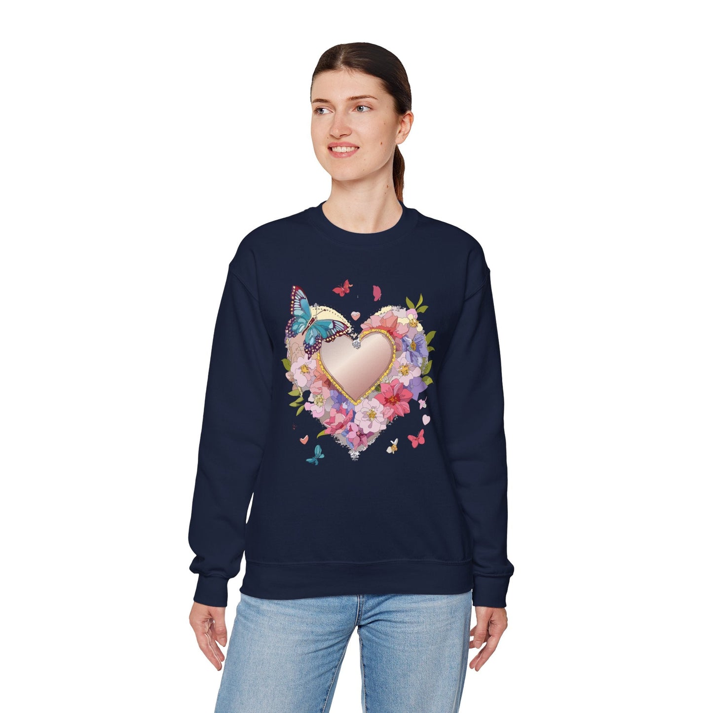 Unisex Floral Heart Sweatshirt Floral Love Sweatshirt Valentines Day Sweatshirt Heart Floral Design