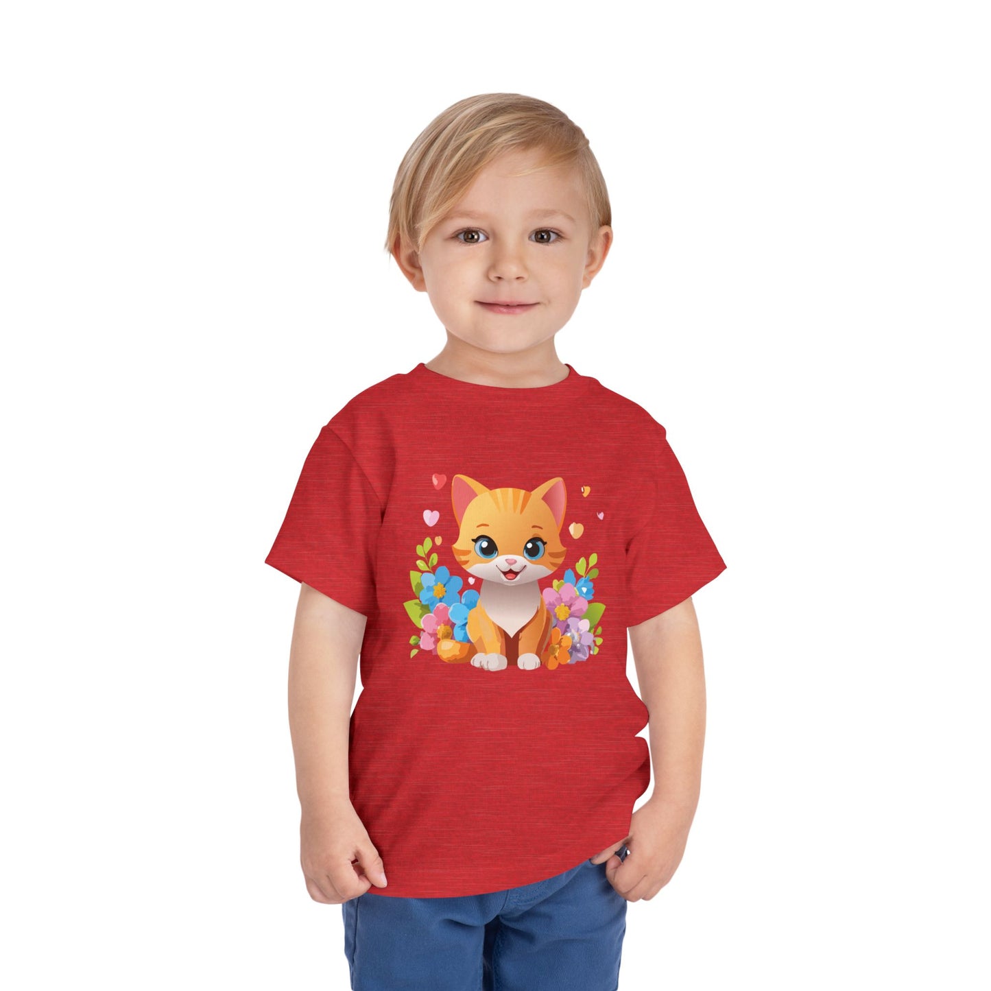 Bonita camiseta de manga corta para niños pequeños con gato: adorable camiseta con gráfico de gatito para niños (2 a 5 años)