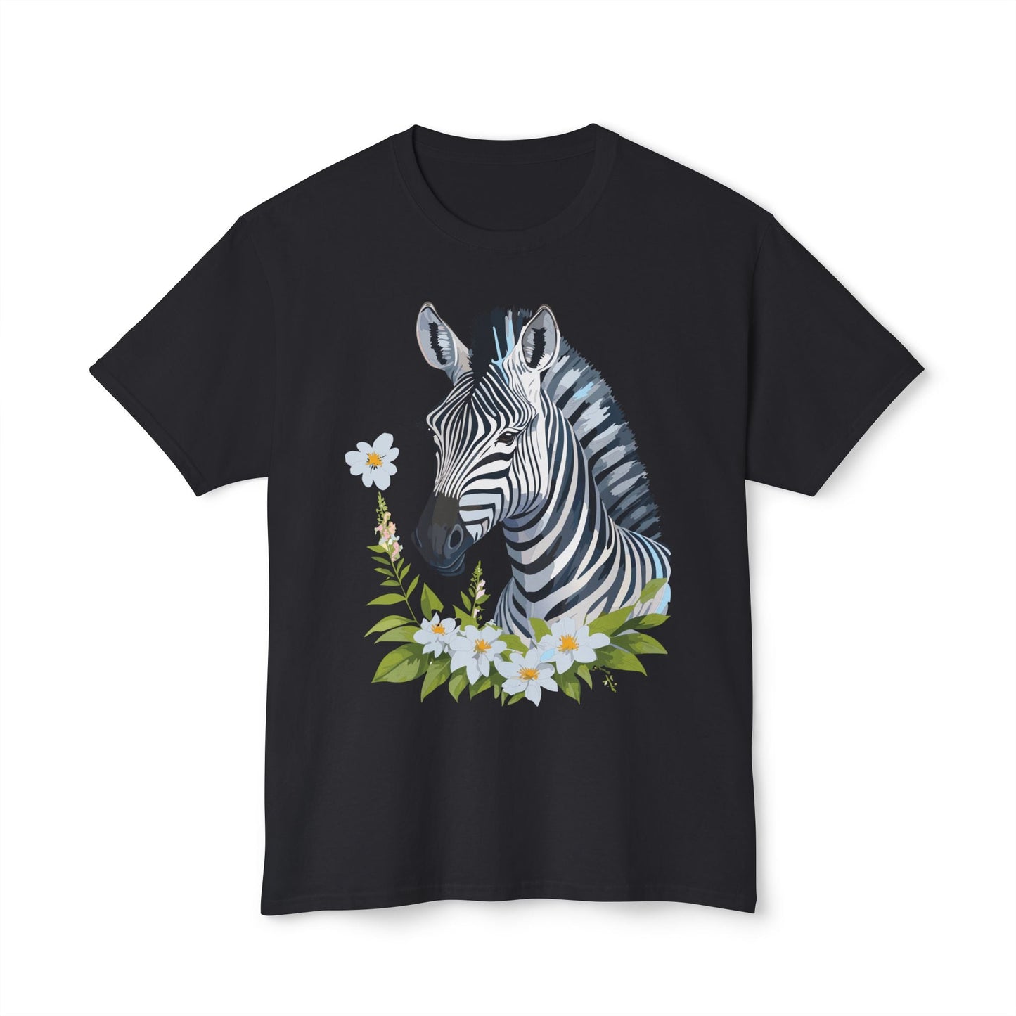 Unisex Zebra Art Print T Shirt 100% Cotton Vintage Floral Tee Made in USA Premium Graphic Tee