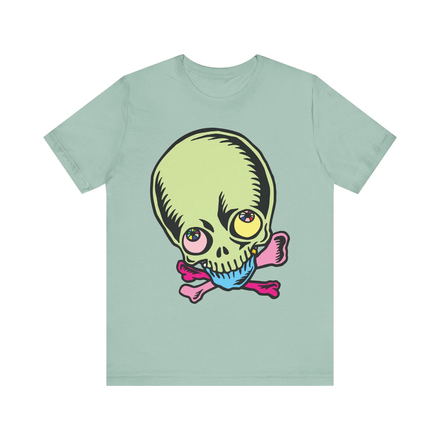 Lt Green Skull Graphic Design Tee, Skull Shirt, Vintage Tees, Art Design T-Shirt, Vintage Graphic Tee, Art Shirts with Skulls