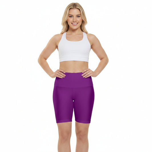 Purple Women's Workout Shorts — Solid High-Waist Biker Shorts for Exercise & Everyday Wear