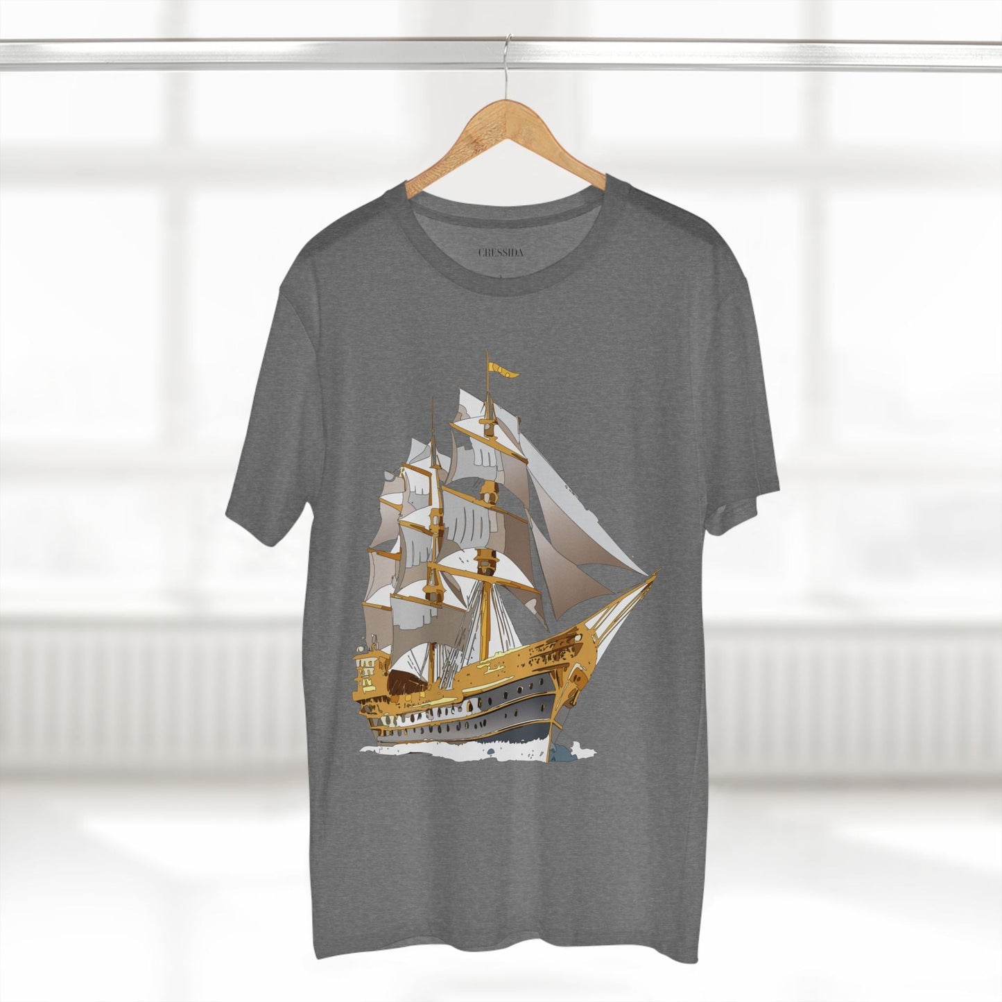 Ship Graphic Unisex 100 Cotton T-Shirt with Gold Frigate Art Design 19