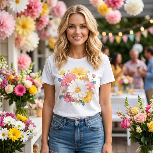 Floral Graphic Unisex Cotton Bella+Canvas Tee with Flowers Art Design n124