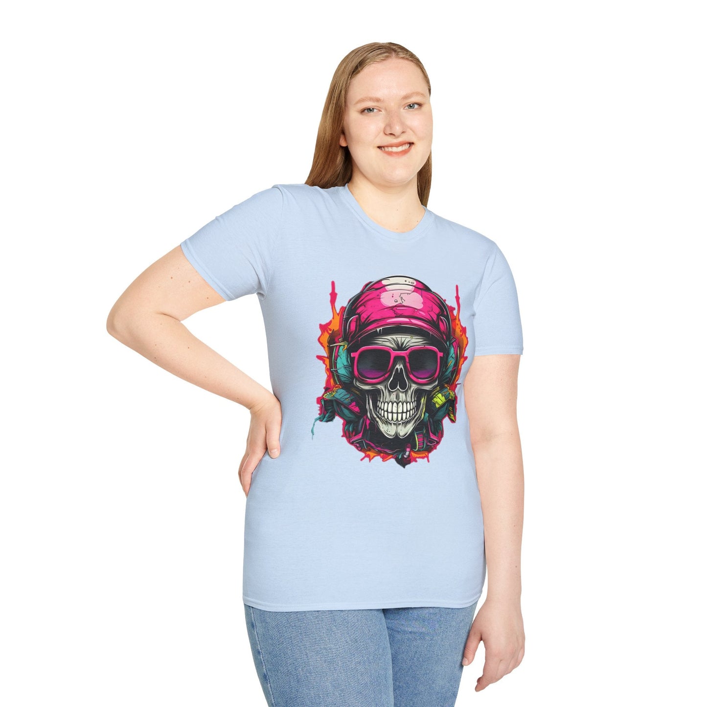 Unisex Skull Tee Shirt With Skeleton Design Gildan Softstyle 64000 Ring Spun Cotton
