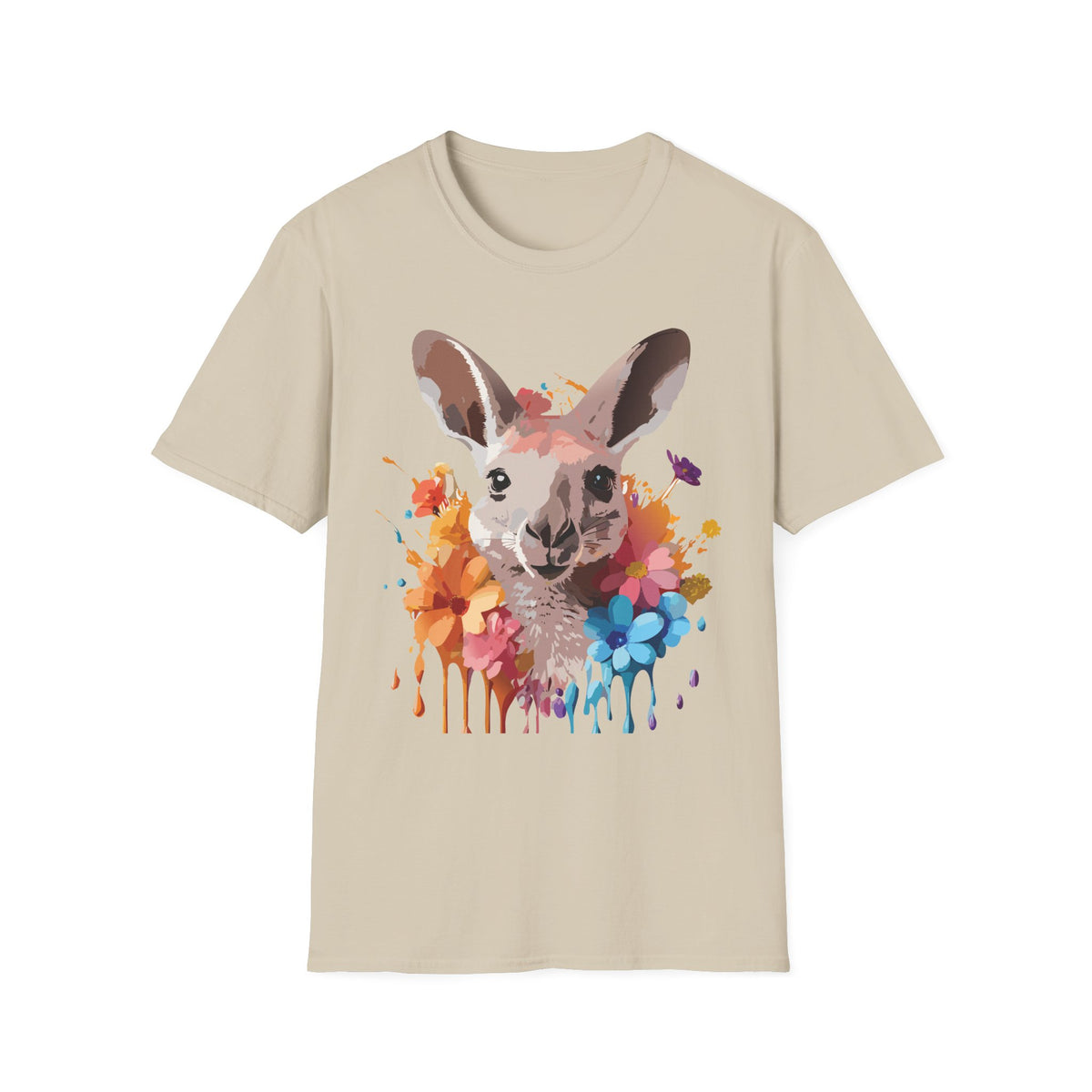 Colorful Watercolor Kangaroo T-Shirt | Splash Floral Wildlife Tee